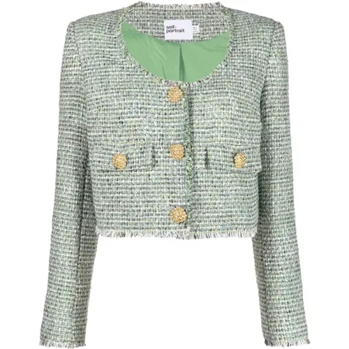 Eleganter Grüner Boucle-Cropped-Blazer - Self Portrait - Modalova