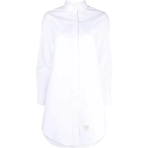 Weiße Baumwollhemdkleid mit Logo Patch - Thom Browne - Modalova