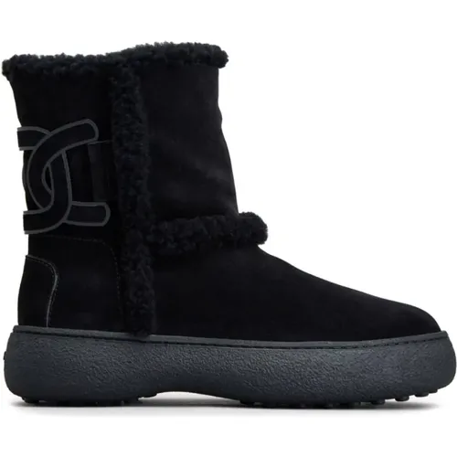 Winter Lederstiefel mit Shearling-Verzierungen , Damen, Größe: 37 1/2 EU - TOD'S - Modalova