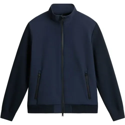 Blaue Tech Softshell Reißverschlussjacke Wasserdicht , Herren, Größe: S - Woolrich - Modalova