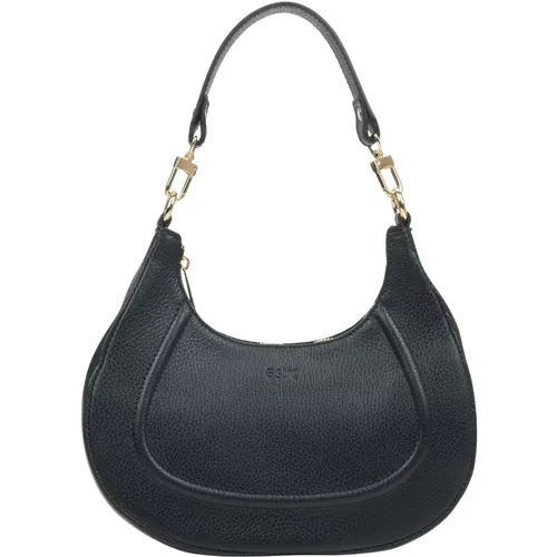 Schwarze Halbmond-förmige Schultertasche für Damen aus echtem italienischem Leder Er00115445 - Estro - Modalova