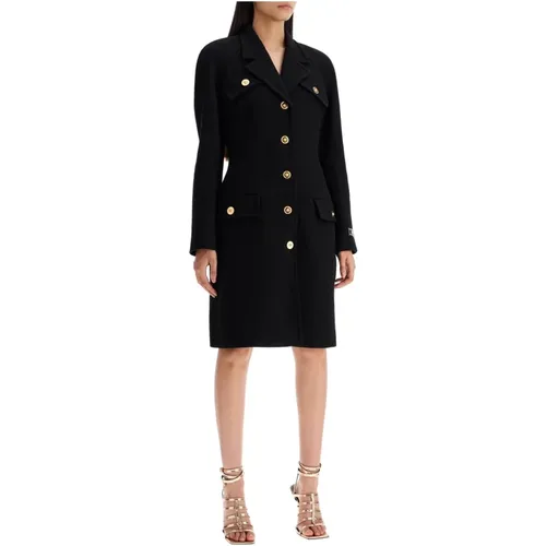 Raglan Crepe Coat with Medusa Buttons , female, Sizes: S - Versace - Modalova