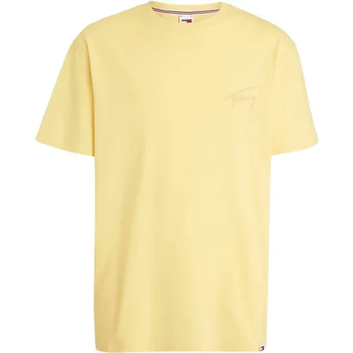 Signature T-Shirt - Gelb , Herren, Größe: L - Tommy Jeans - Modalova