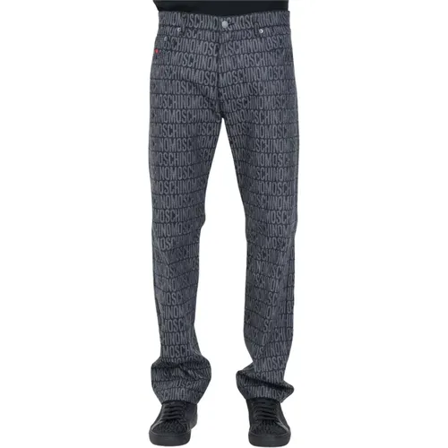 Dunkle Denim Jacquard Logo Jeans , Herren, Größe: XL - Moschino - Modalova