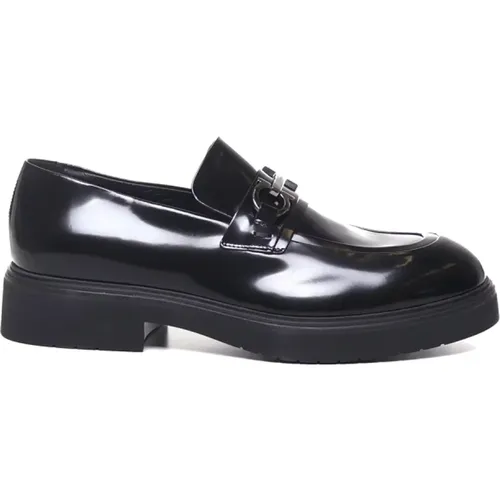 Shiny Leather Slip-on Flat Shoes , male, Sizes: 5 UK - Salvatore Ferragamo - Modalova