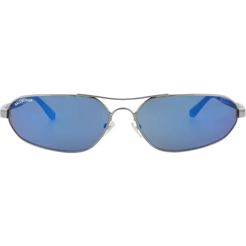 Geometrische Sonnenbrille - Ruthenium/Blau - Metall , Herren, Größe: ONE Size - Balenciaga - Modalova