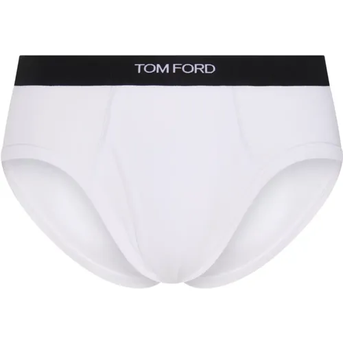 Weiße Baumwoll-Slips mit Logo-Detail - Tom Ford - Modalova