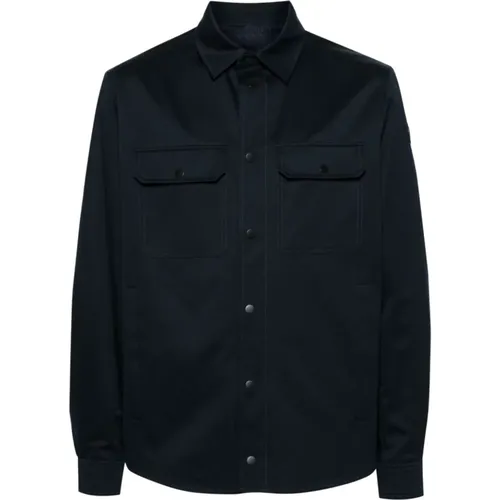 Blue Leather Cotton Shirt , male, Sizes: L, M, S, XL - Moncler - Modalova