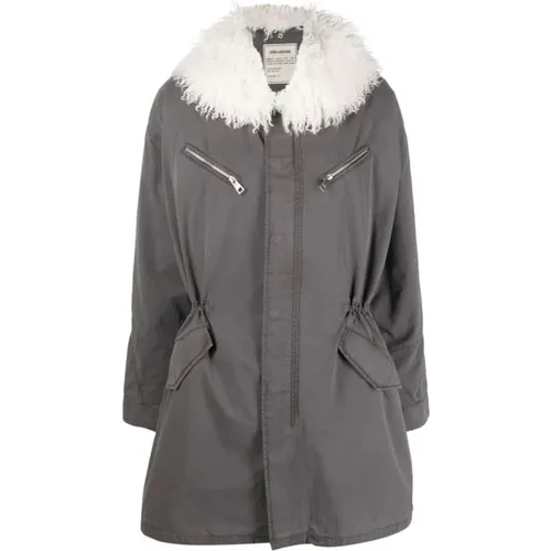 Dark Grey Zip-Up Parka Coat , female, Sizes: S - Zadig & Voltaire - Modalova