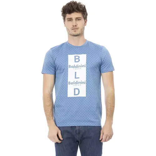 Hellblaues Trend T-Shirt mit Frontdruck , Herren, Größe: S - Baldinini - Modalova