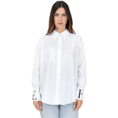 Elegante Weiße Bluse mit Monogramm-Manschetten , Damen, Größe: L - Elisabetta Franchi - Modalova