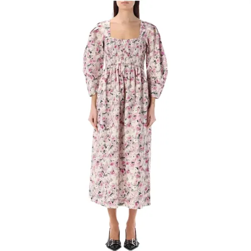 Printed Smock Midi Dress , female, Sizes: S - Ganni - Modalova