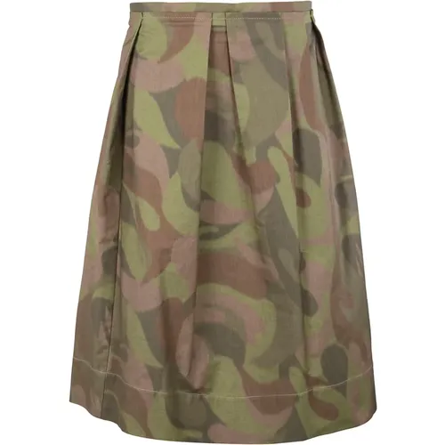 Pleated Midi Skirt in Dusty Olive , female, Sizes: S - Marni - Modalova