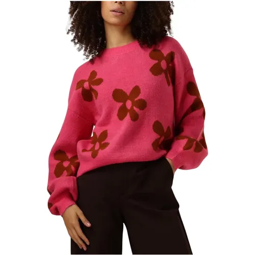 Rosa Blumiger Strickpullover , Damen, Größe: XL - YDENCE - Modalova