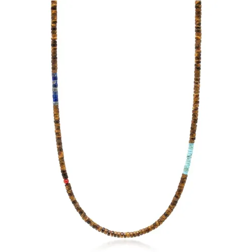 Tiger Eye Heishi Necklace with Blue Lapis and Turquoise - Nialaya - Modalova