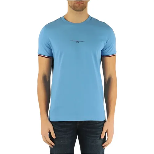 Slim Fit Cotton T-Shirt with Logo , male, Sizes: S - Tommy Hilfiger - Modalova