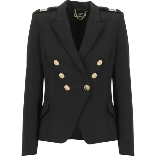 Double-Breasted Jacket with Peak Lapel Collar , female, Sizes: L, M - Elisabetta Franchi - Modalova