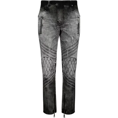 Dark Grey Biker Jeans with Cut Out Details , male, Sizes: W31, W30 - Balmain - Modalova