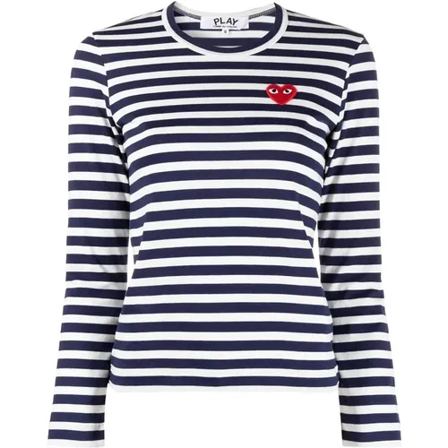 Striped Print Blue T-shirt , female, Sizes: M, S - Comme des Garçons - Modalova