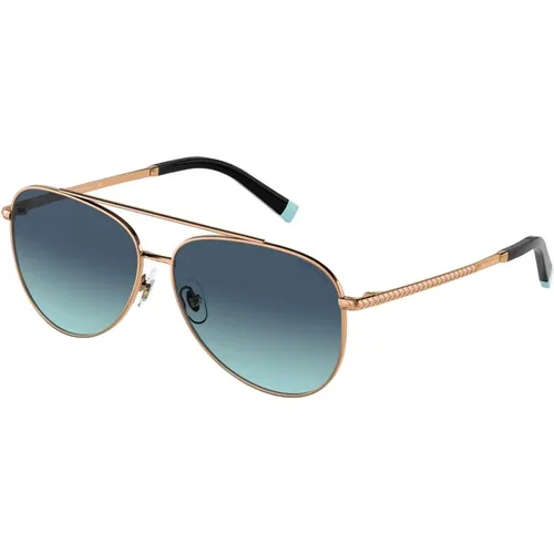 Rose Gold/Blue Shaded Sunglasses , female, Sizes: 59 MM - Tiffany - Modalova