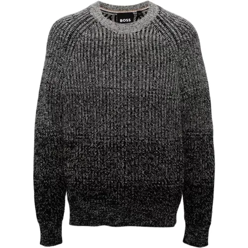 Häkelstrickpullover Grau Rundhalsausschnitt - Hugo Boss - Modalova