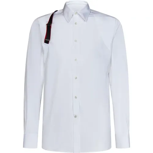 Stretch Cotton Shirt with Logo Tape Detail , male, Sizes: XL, M - alexander mcqueen - Modalova