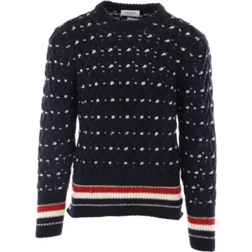 Blue Cable Knit Sweater , male, Sizes: L, M - Thom Browne - Modalova