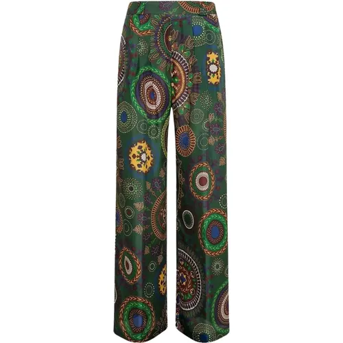Silk palazzo pants with pleats and elastic waistband , female, Sizes: S, XS - Momoni - Modalova