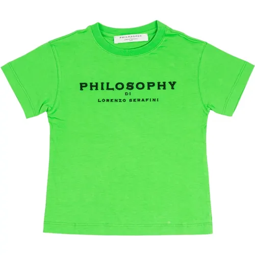 Kurzarm-T-Shirt aus Baumwolle mit Kontrastlogo - Philosophy di Lorenzo Serafini - Modalova