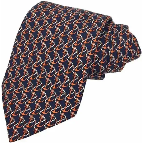 Pre-owned Navy Silk Hermès Scarf , female, Sizes: ONE SIZE - Hermès Vintage - Modalova