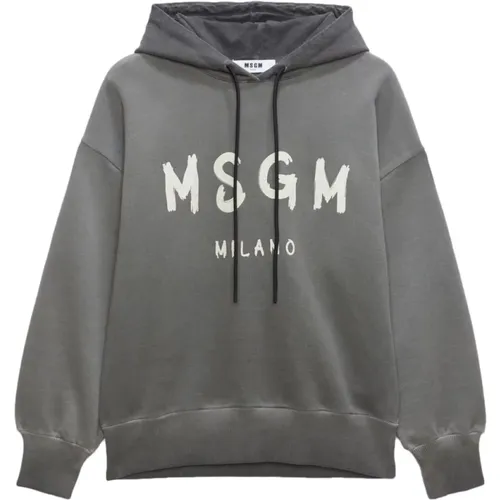 Grey Logo Print Hooded Sweater , female, Sizes: M - Msgm - Modalova