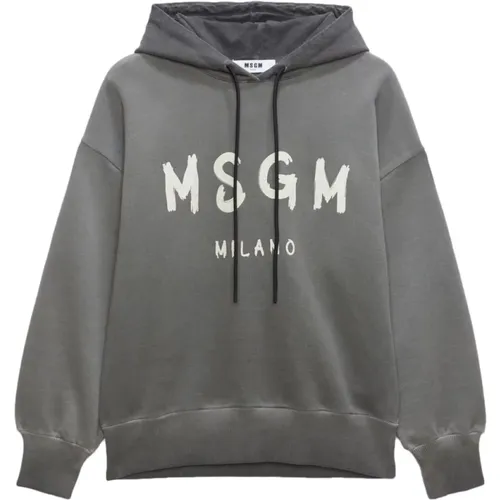 Grey Logo Print Hooded Sweater , female, Sizes: M, S - Msgm - Modalova