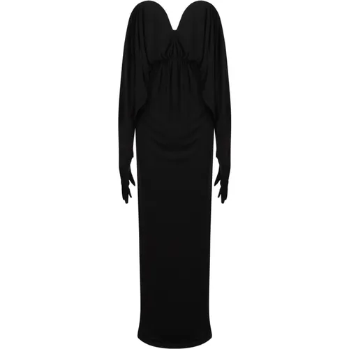 Open Shoulder Jersey Dress with Integrated Gloves , female, Sizes: S - Saint Laurent - Modalova