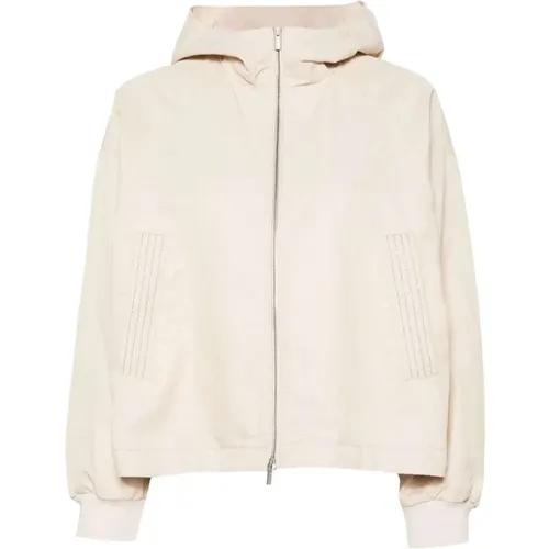 Bead-Embellished Linen Blend Hooded Jacket , female, Sizes: S, M - PESERICO - Modalova