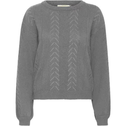 Urlaubsstrickpullover Pullover Asphalt Melange - Cream - Modalova