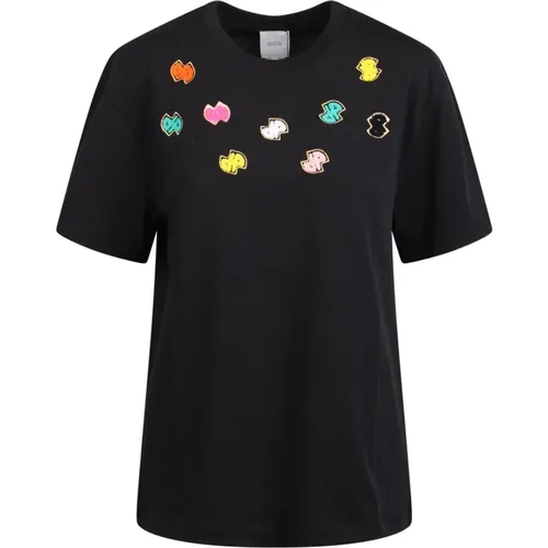 Cotton t-shirt with colorful embroidered logos , female, Sizes: XS - Patou - Modalova