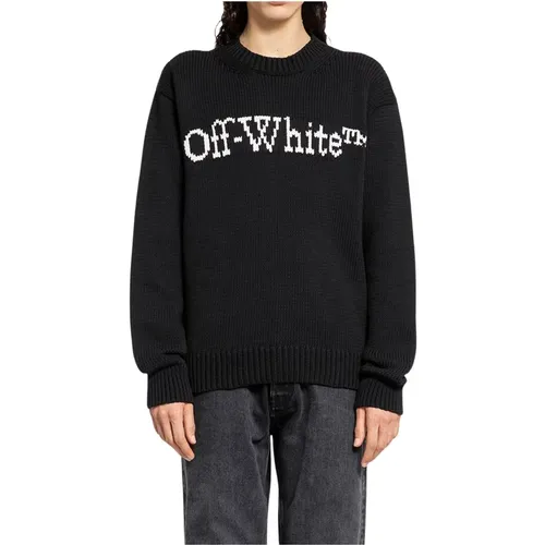 Chunky Strick Crewneck Schwarzer Pullover,Schwarzer Gestrickter Logo Pullover,Schwarze Pullover Kollektion - Off White - Modalova