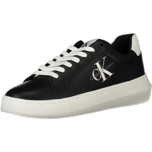 Sportliche Schnürschuhe Schwarz Print Logo , Damen, Größe: 36 EU - Calvin Klein - Modalova