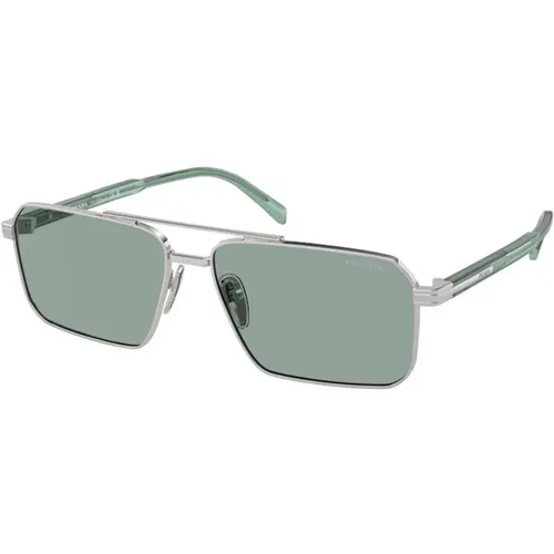 Silver Metal Frame Sunglasses Verd Petrolio , male, Sizes: 58 MM - Prada - Modalova