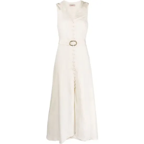 Ivory V-Neck Sleeveless Dress , female, Sizes: M, 2XS - Twinset - Modalova