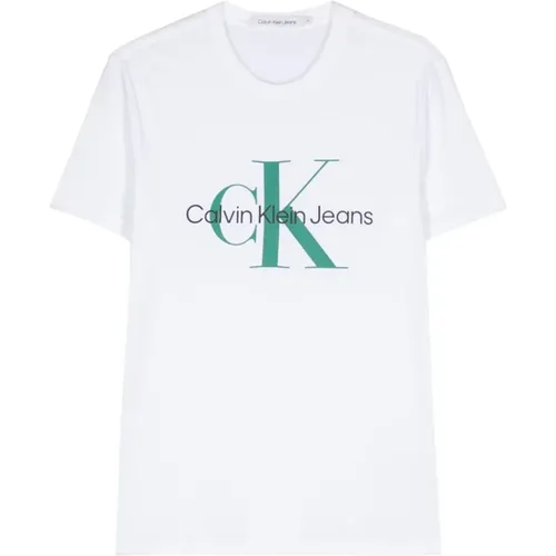 Logo Bedrucktes Baumwoll-T-Shirt Weiß , Herren, Größe: L - Calvin Klein Jeans - Modalova