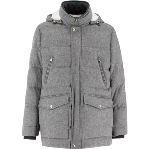 Taffeta Down Jacket with Detachable Hood , male, Sizes: L, XL, M - BRUNELLO CUCINELLI - Modalova