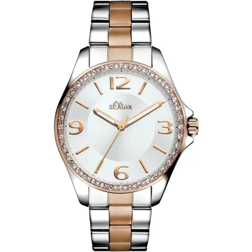 Stilvolle Gold-Weiß Edelstahl Uhr , Damen, Größe: ONE Size - s.Oliver - Modalova
