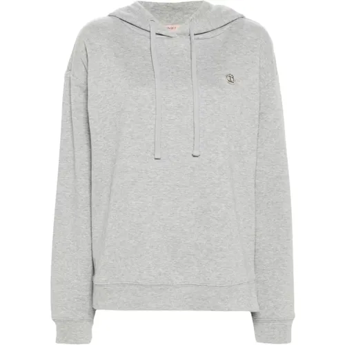 Grauer Baumwollkapuzenpullover mit Logo , Damen, Größe: M - Twinset - Modalova