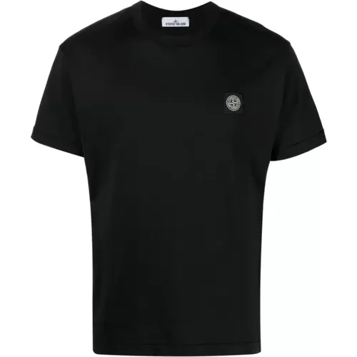 Schwarze T-Shirts und Polos mit geripptem Ausschnitt , Herren, Größe: 2XL - Stone Island - Modalova