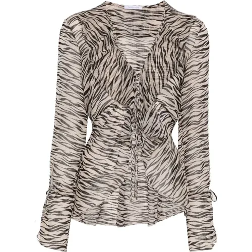 Zebra Print Transparente Bluse mit Lurex Detail , Damen, Größe: S - PATRIZIA PEPE - Modalova
