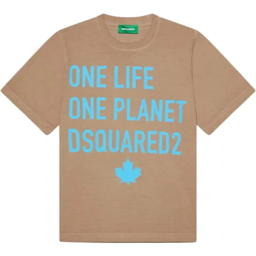 Sandfarbenes Kinder T-Shirt mit Blattmuster - Dsquared2 - Modalova