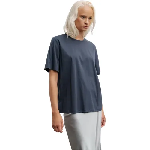 Blau Graues Mercerisiertes Baumwoll-T-Shirt , Damen, Größe: XL - Ahlvar Gallery - Modalova