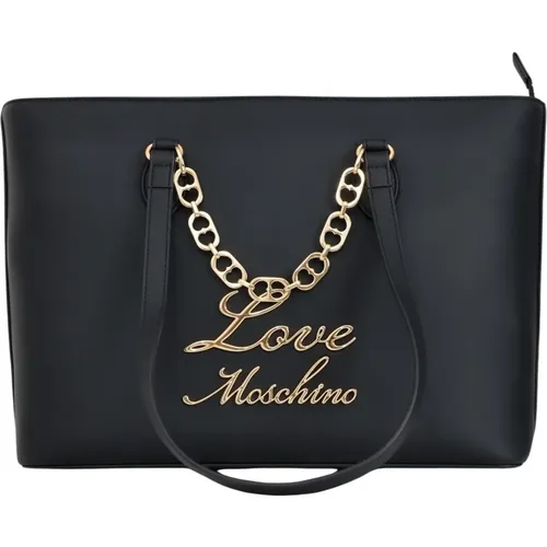 Schwarze Shopper-Tasche mit goldener Kette , Damen, Größe: ONE Size - Love Moschino - Modalova