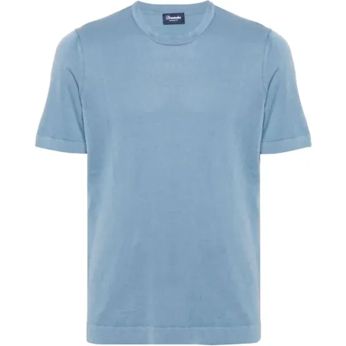 Azzurro T-Shirt,718 Acqua Marina T-Shirt,Blaues Rundhals-T-Shirt,Rosa T-Shirt,T-SHIRT Frosted - Drumohr - Modalova
